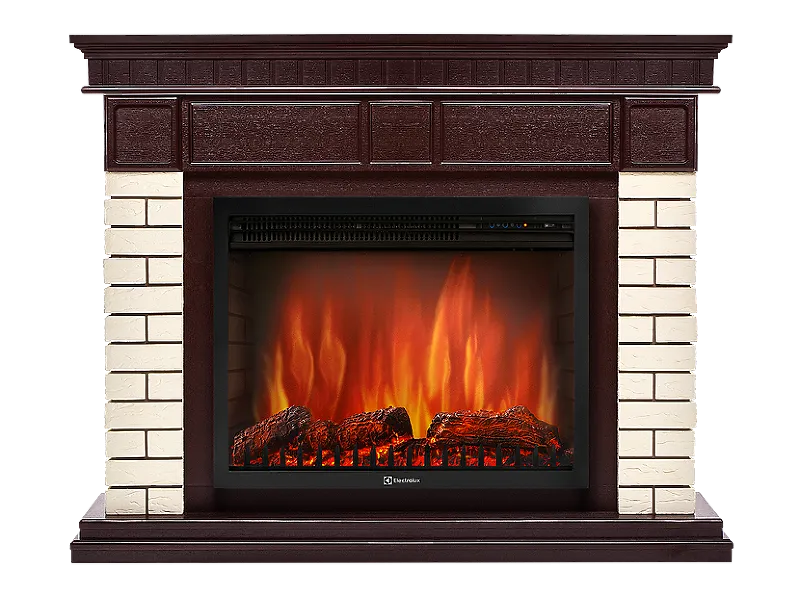 Портал Firelight Bricks 25U (угловой) камень бежевый, шпон темный дуб