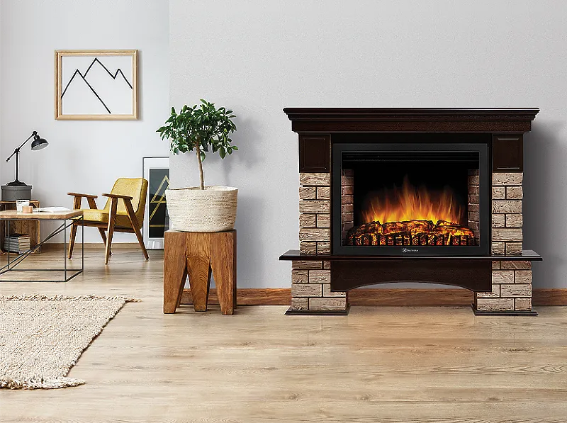 Портал Firelight Forte Wood 30U (угловой) камень коричневый, шпон темный дуб