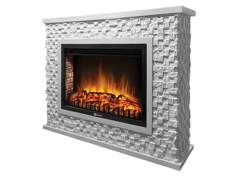 Портал Firelight Quadro 30 камень песчаник античный белый, белая эмаль