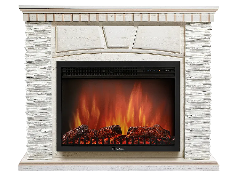 Портал Firelight Porto 25U (угловой) камень белый, шпон белёный дуб