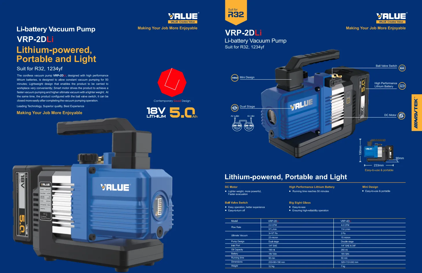 Купить Насос вакуумный на аккумуляторной батареи VALUE NAVTEC VRP-4DLi в Интернет-магазине Сlimate-shop.by. Доставка по Минску и Беларуси  *375-29 330-39-95