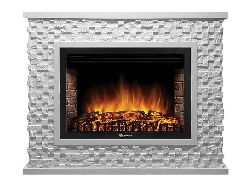 Портал Firelight Quadro 30 камень песчаник античный белый, белая эмаль